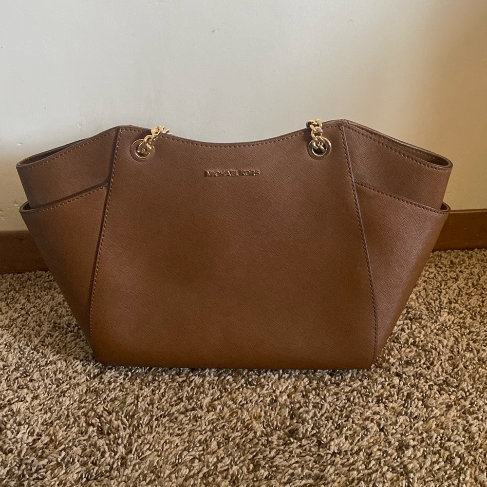 Michael Kors Jet Set Large Saffiano Leather Shoulder Tote Bag Brown